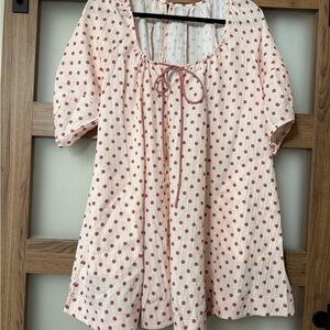 Pink Polka Dot Tie-Neck Dress